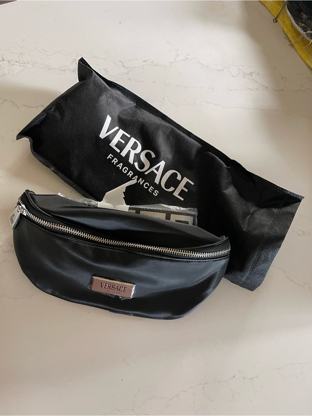 Versace Black Belt Bag with Signature Greca Strap